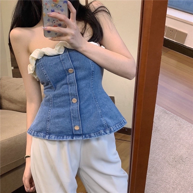 Áo corset jeans cúp ngực