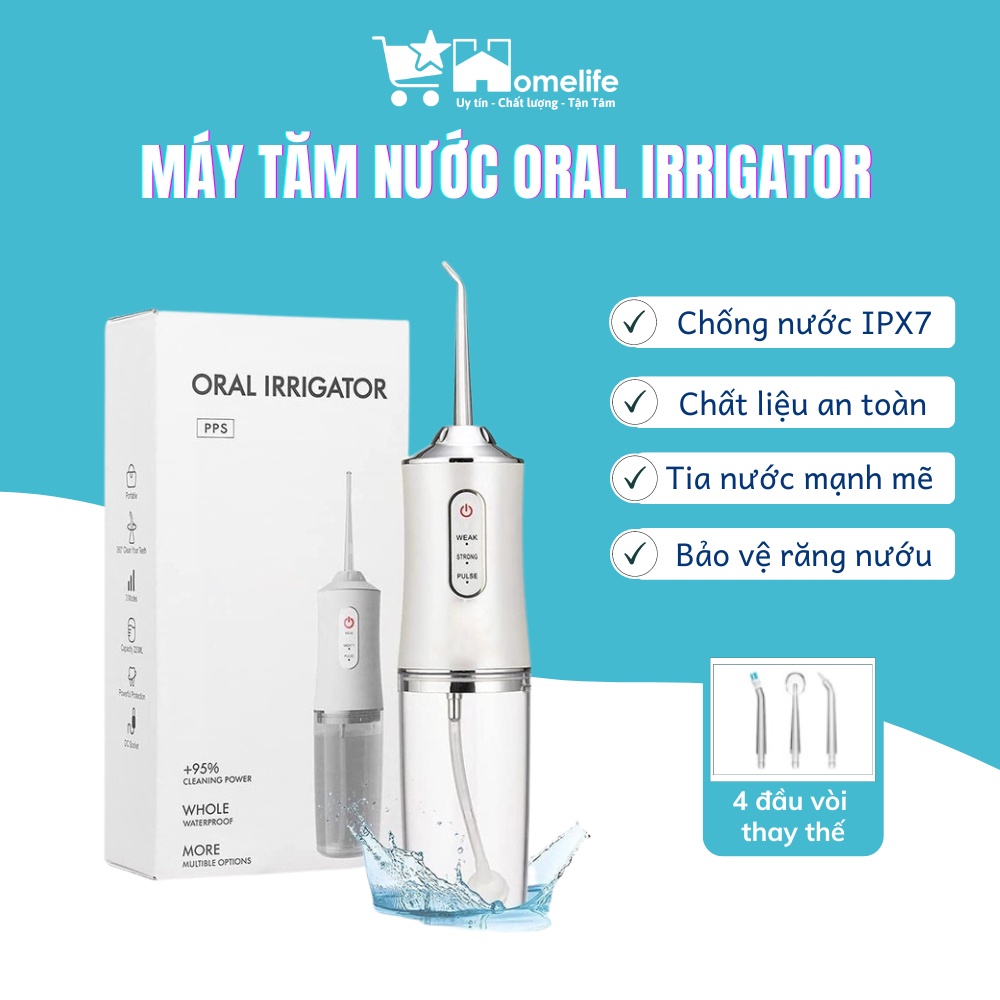 Máy Tăm Nước Cầm Tay Tự Động ORAL IRRIGATOR Bản Quốc Tế 4 Đầu Phun, Vệ Sinh Răng Miệng, Loại Bỏ Mảng Bám Chân Răng Có BH