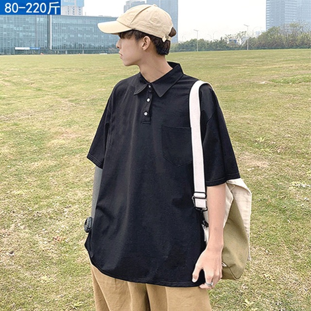 Áo polo da cá cotton Boin Unisex, Áo thun cổ bẻ trơn có túi 4 màu trắng - đen - nâu - xanh cho nam và nữ _ hình Thật