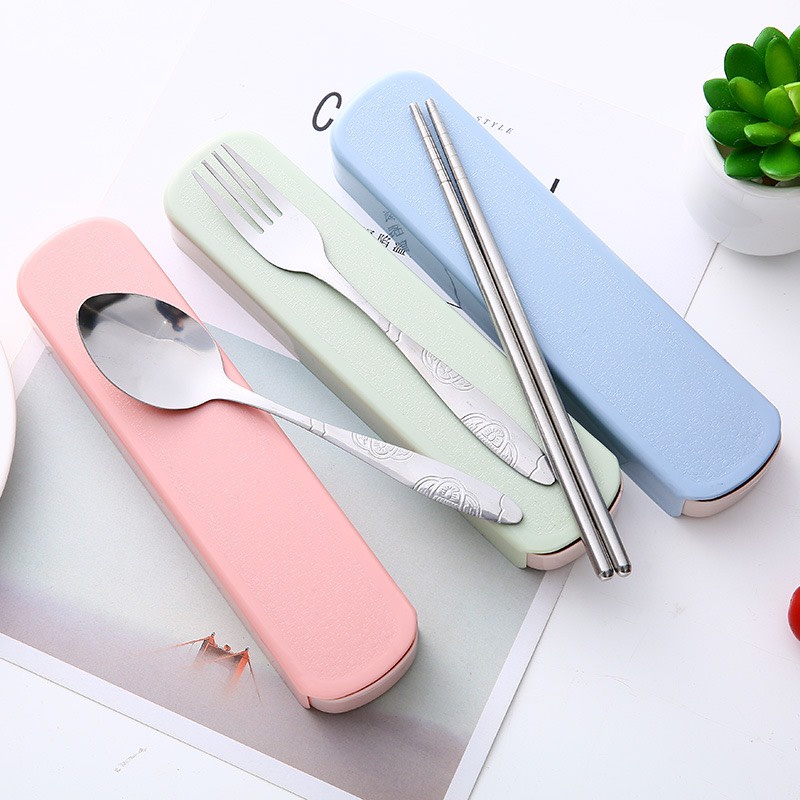 Bộ muỗng đũa nĩa inox cá nhân văn phòng du lịch dễ thương kèm hộp ChiChi BDM02