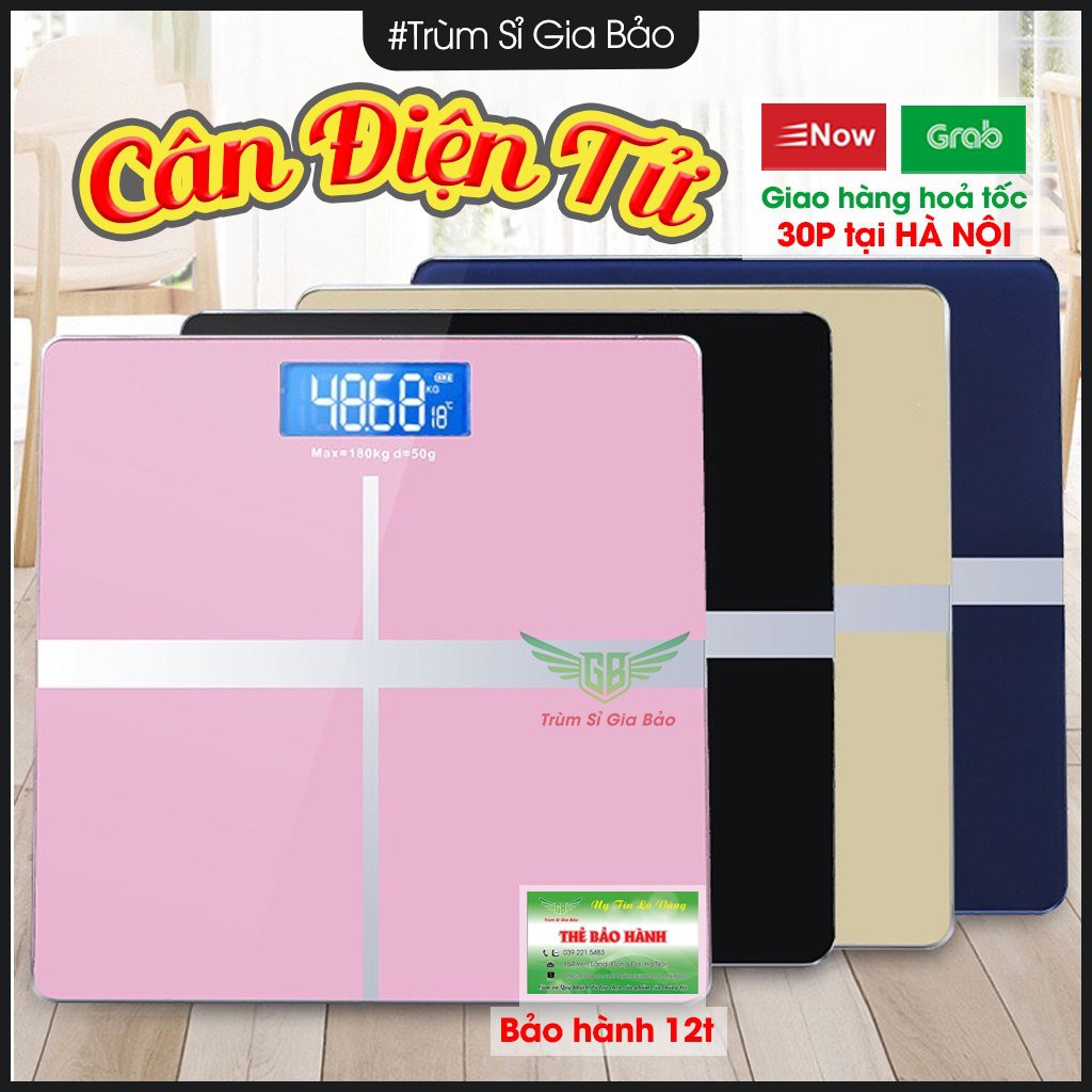 Cân sức khỏe , cân điện tử gia đình có đèn LED hiển thị nhiệt độ chạy pin AAA có thẻ bảo hành 12 tháng