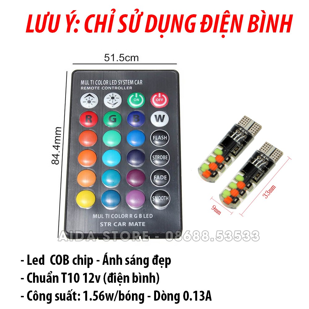 Bộ đèn LED RGB COB demi RGB điều khiển màu + chế độ nháy, sáng chuẩn T10 12v