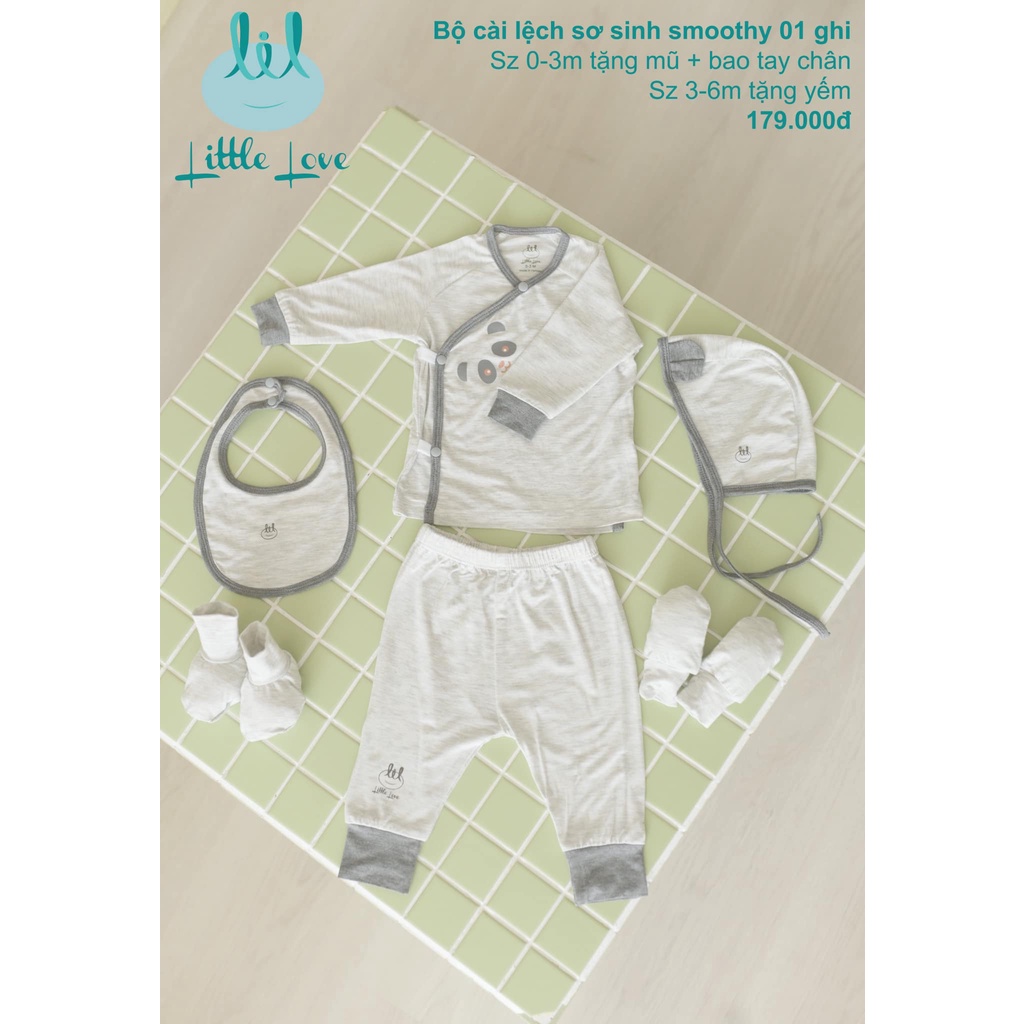 Bộ quần áo dài tay cài lệch sơ sinh smoothy 01 cho trẻ từ 0-6m little love (LDT96)