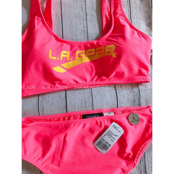 Set Bikini Rayon F21 Hồng In Chữ Lagear (Size M/L 49-56kg) - 0917