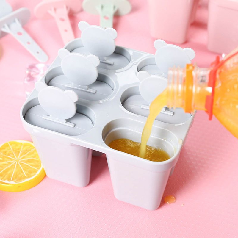 Bear Head Shaped Popsicle Ice Cream Mold PP Material Use Safe Frozen Popsicle Ice Cream Models with Lid Long Handle To Easily Take Popsicle Cute DIY Funny Free Matching Combination