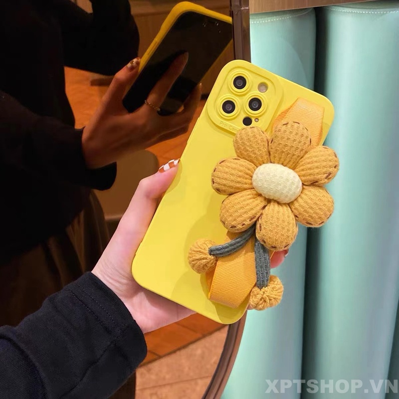 Ốp Điện Thoại Dẻo Họa Tiết Hoa Hướng Dương 3D Màu Hồng Có Dây Đeo Cho iPhone 14 Pro Max 13 Pro Max 12 Pro Max 11 Pro Max