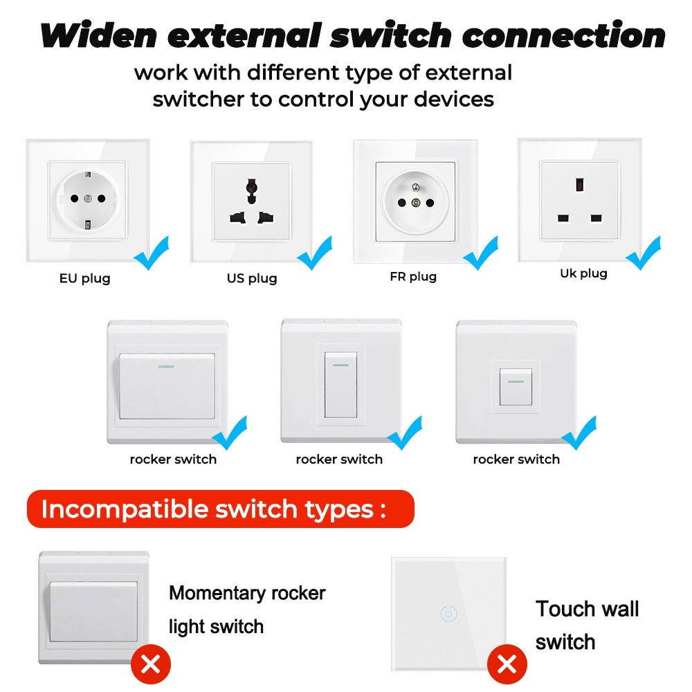 Công Tắc Đèn Cảm Ứng Thông Minh SMATRUL Điều Khiển Từ Xa Không Dây Gắn Tường 1 2 3 gang 433MHZ