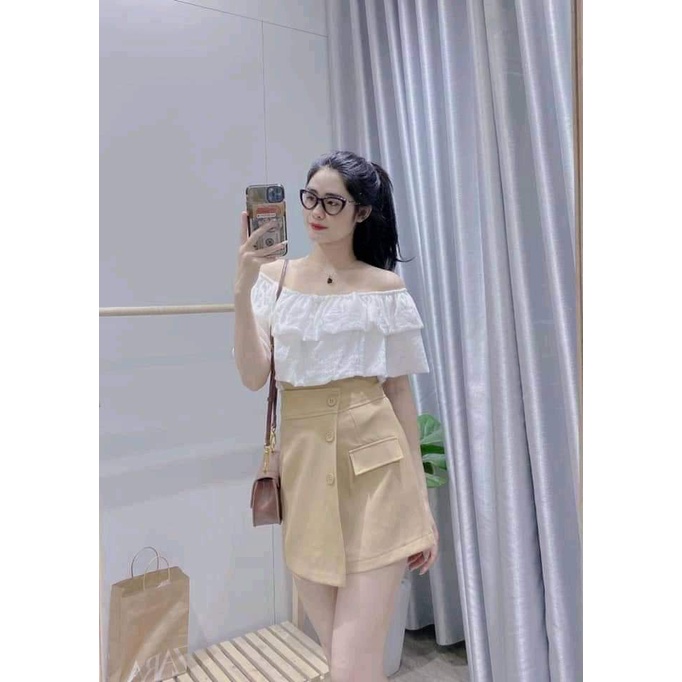 Bộ Áo Trễ Vai Tầng Phối Quần Kaki CaMa Store