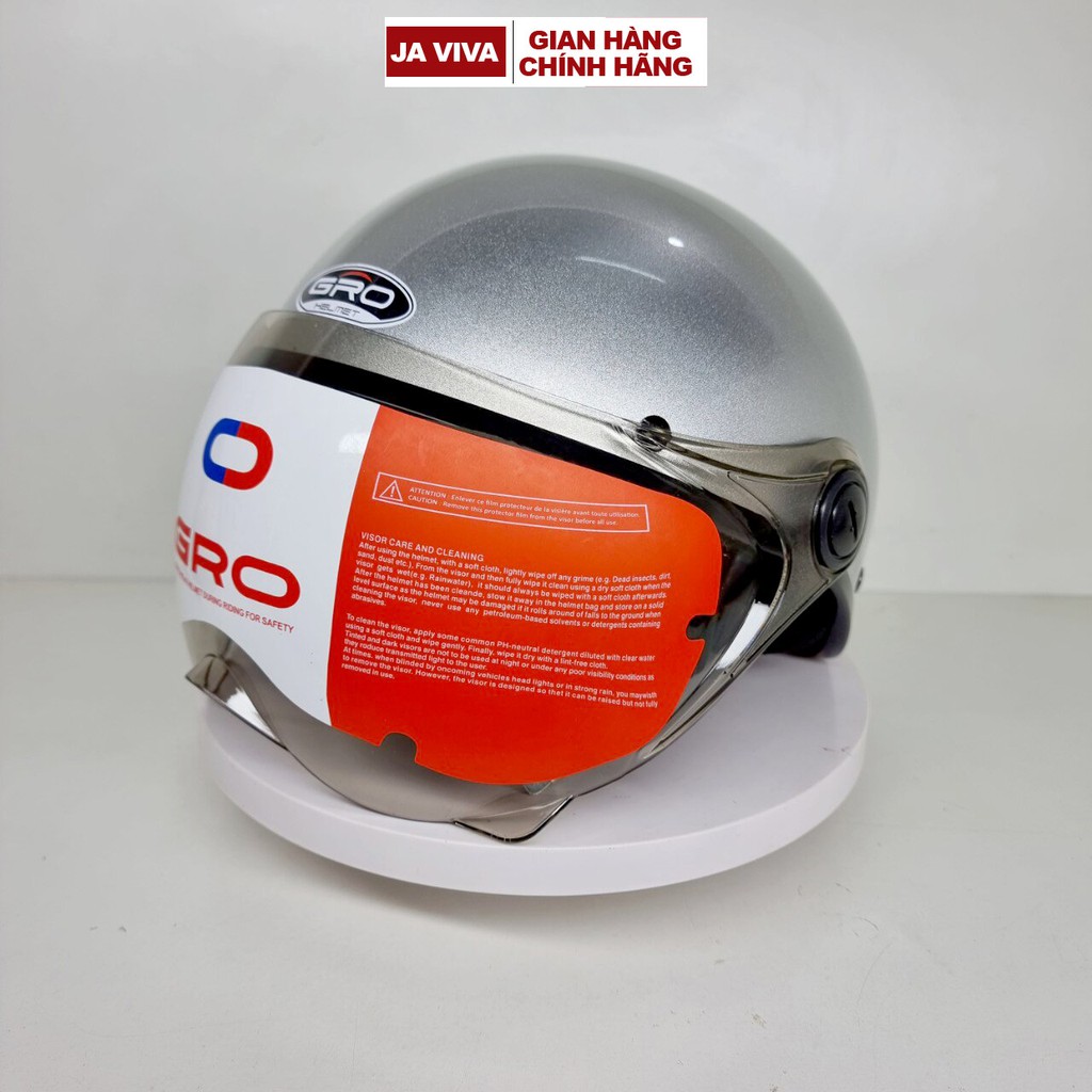 Mũ bảo hiểm nữ nửa, nón bảo hiểm chính hãng GRO có kính ngắn, size 54-58cm, nhiều màu