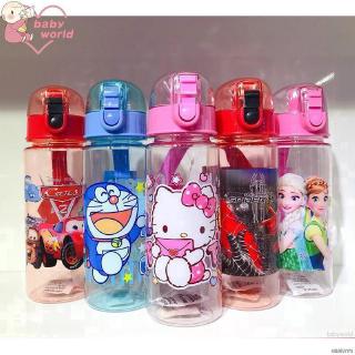 Bình nước in hình hoạt hình dễ thương cho bé dung tích lớn 550ml kèm ống hút tiện lợi