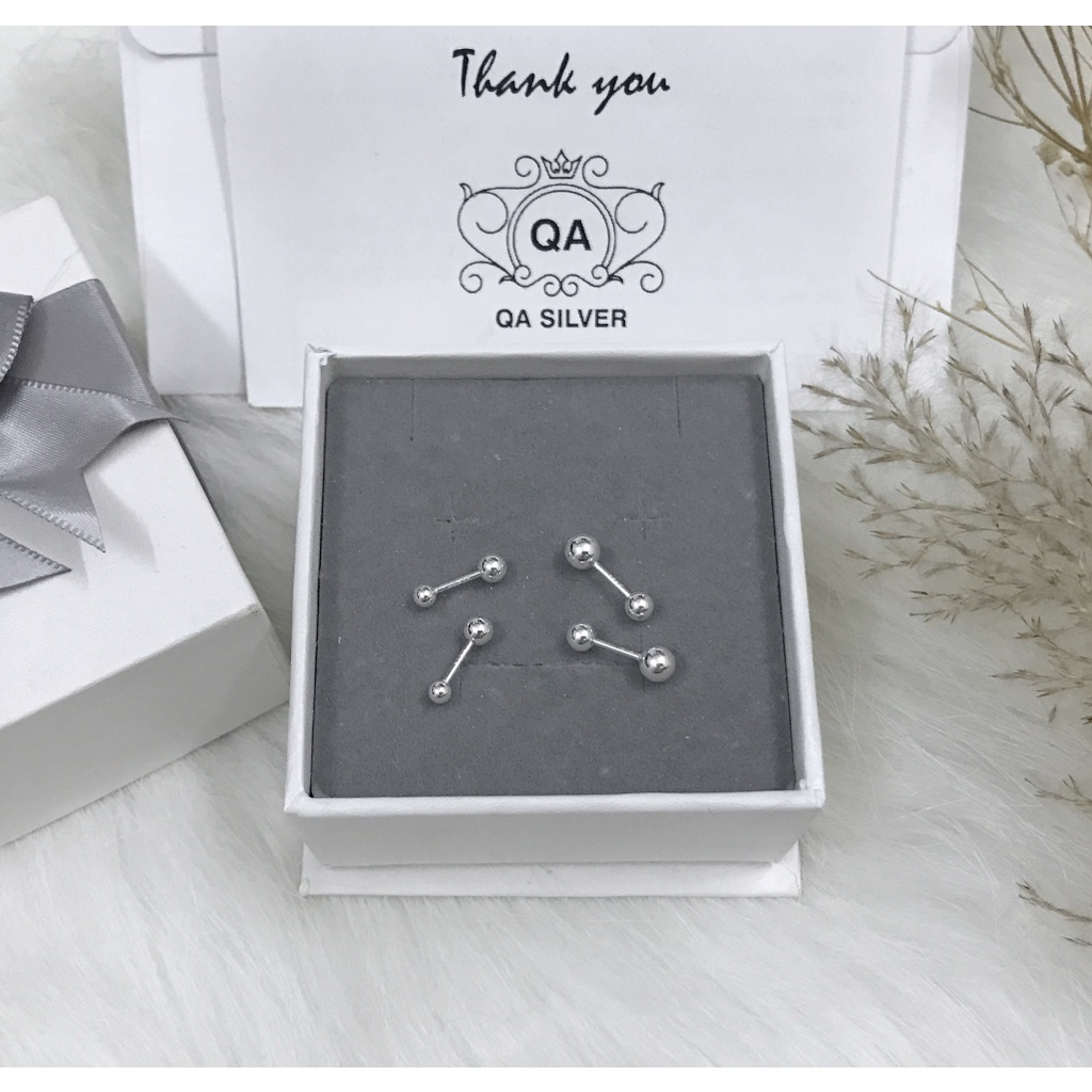 Khuyên tai bạc 925 bi chốt vặn bông nam nữ tối giản S925 MINIMAL Silver Earrings QA SILVER EA220401