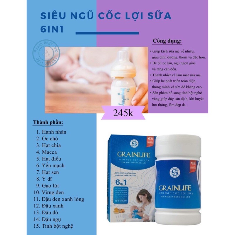 Lolifood - Ngũ Cốc Siêu Lợi Sữa 6in1 Grainlife 500g - Sữa về ướt áo, bé bú no lâu và tăng cân đều