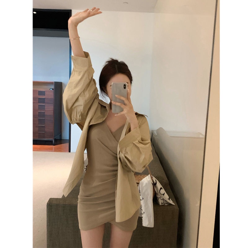 Bán Chạy!F &amp; X Đầm Ngắn Hai Dây Cổ Chữ v Ôm Eo Màu Trơn Thời Trang Mùa Hè Cao Cấp Phong Cách Mới Cho Nữ