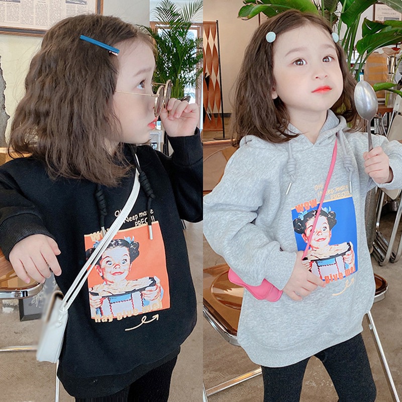Áo hoodie dáng rộng họa tiết hoạt hình phong cách Hàn Quốc cho bé gái