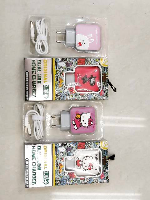 Hoạt Hình Bộ Sạc 2 Cổng Usb 2.4 Amper Hình Mèo Hello Kitty / Chuột Mickey Đáng Yêu