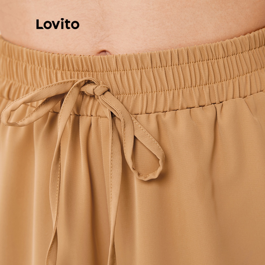 Lovito Quần Dài Ống Rộng Phối Dây Rút L20D360