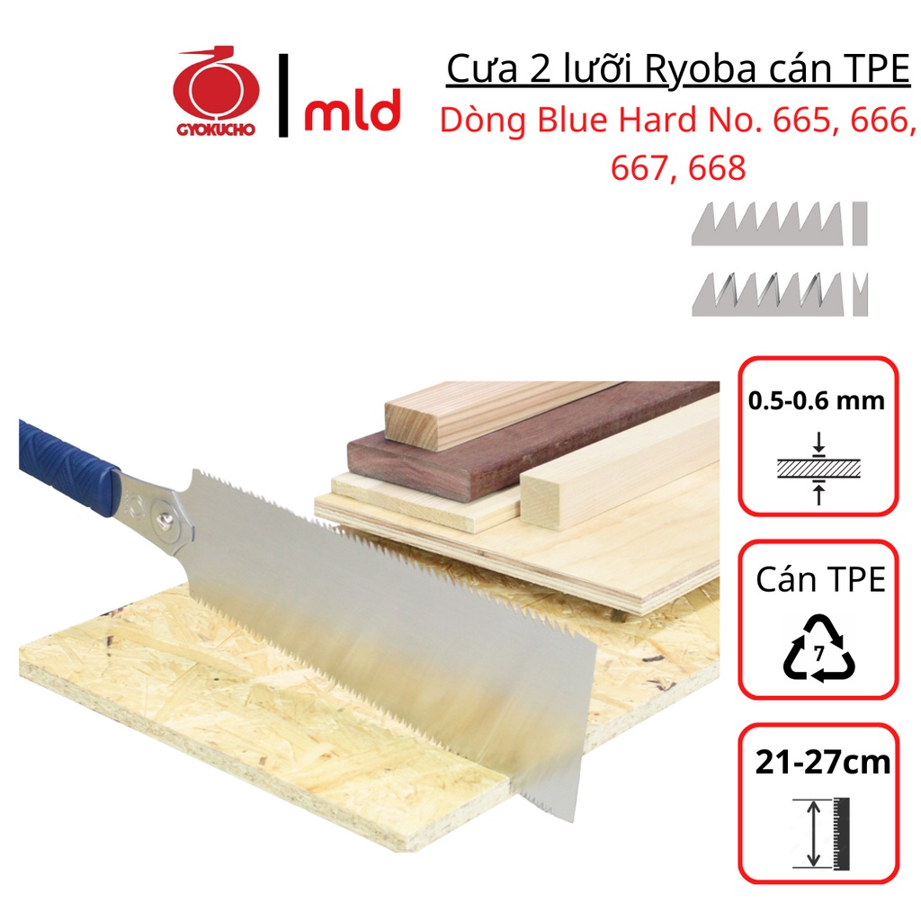Cưa cầm tay hai lưỡi, hiệu Gyokucho, Cán nhựa xanh TPE, Dòng Blue Hard Mã: RZ665~RZ668 [MADE IN JAPAN]