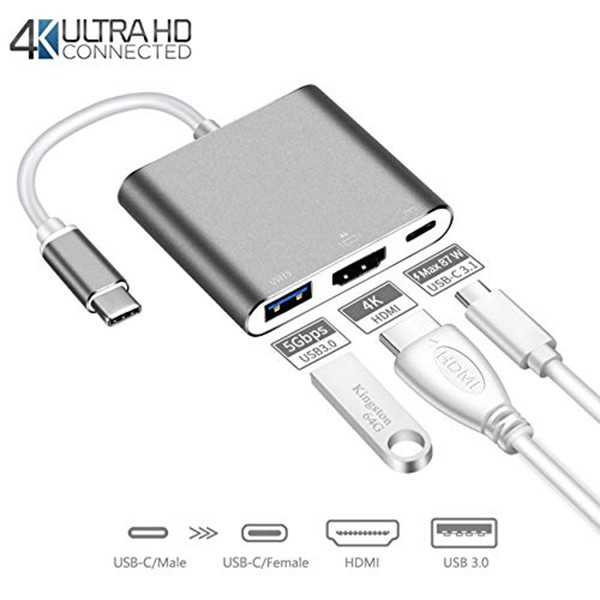 [Monika Shop] Usb Type-C To USB-C 4K HDMI USB 3.0, 3 trong 1, hỗ trợ Samsung MHL