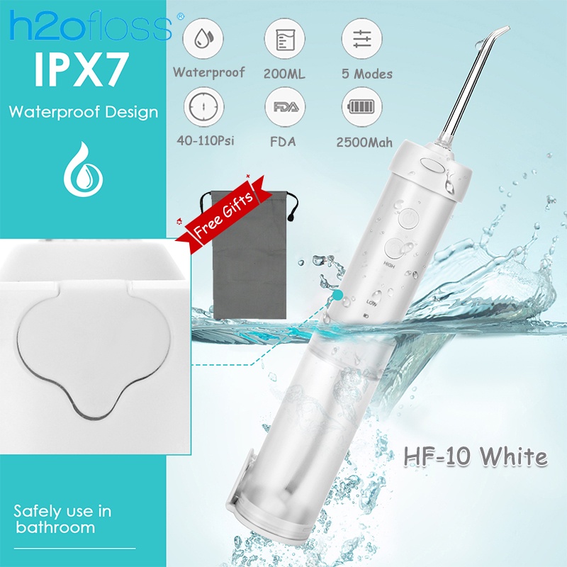Máy tăm nước h2ofloss HF-10 Oral Irrigator, Máy Tăm Nước Cầm Tay với 5 Đầu Vòi, 5 Chế độ IPX7 chống thấm nước Máy Xỉa Răng Nước Chính Hãng Bảo Hành 12 Tháng Sạc USB