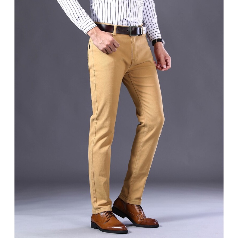 Quần Jeans Dài Ống Đứng Màu Đỏ Rượu Vang Thời Trang Công Sở Cho Nam