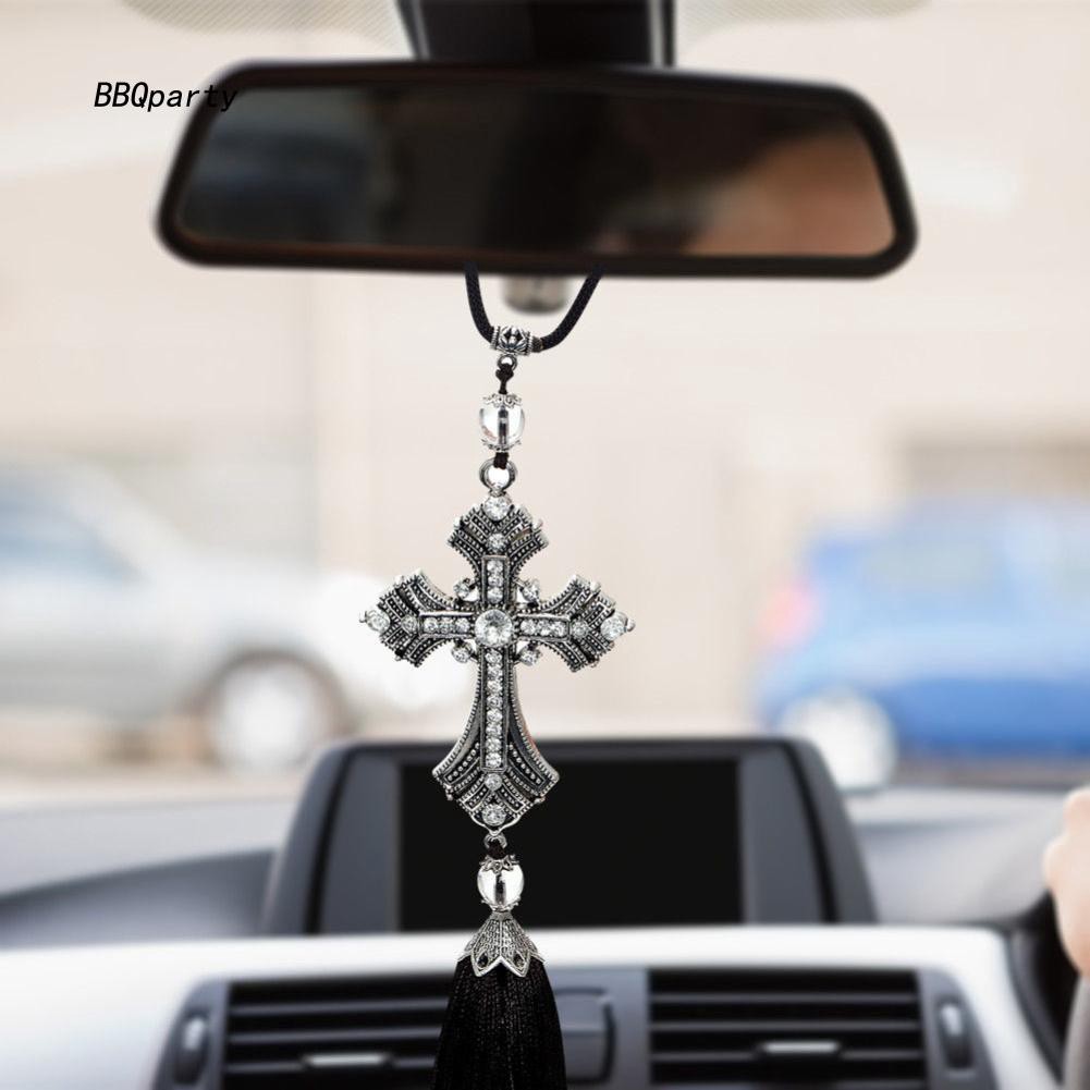 Dây Treo Trang Trí Gương Chiếu Hậu Xe Hơi Hình Chúa Jesus Thánh Giá Bằng Đá Thạch Anh