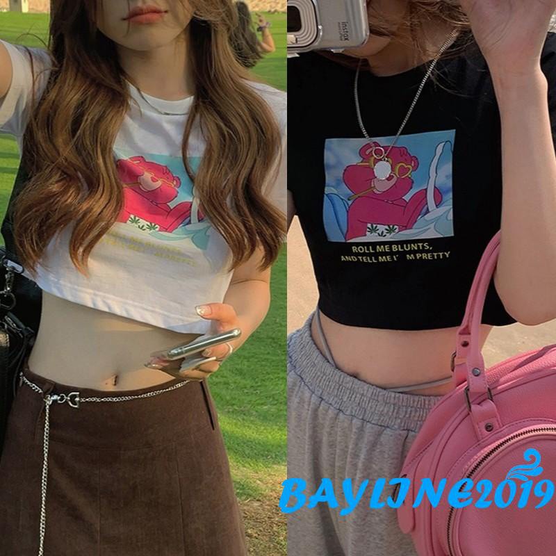 Áo Thun Croptop Tay Ngắn Cổ Tròn In Hình Gấu Hoạt Hình Thời Trang Mùa Hè Cho Nữ | BigBuy360 - bigbuy360.vn