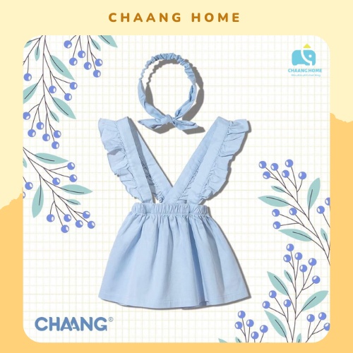 Chaang set váy yếm summer xanh kèm băng đô cho bé gái