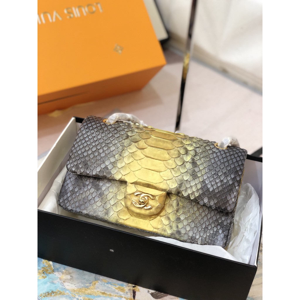 Túi Classic siêu cấp da trăn siêu cấp suze 26cm màu vàng