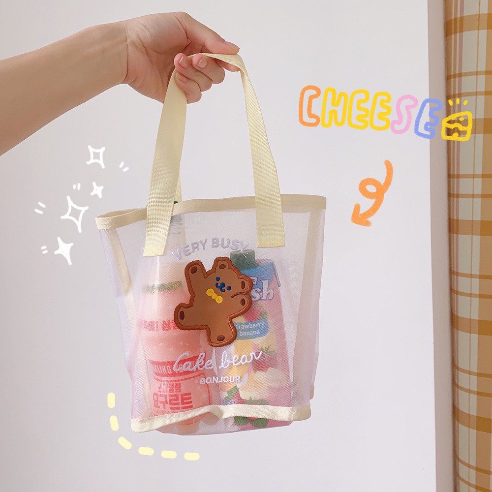 Túi Tote Xách Tay Mini Lưới Mesh Cake Bear Cute