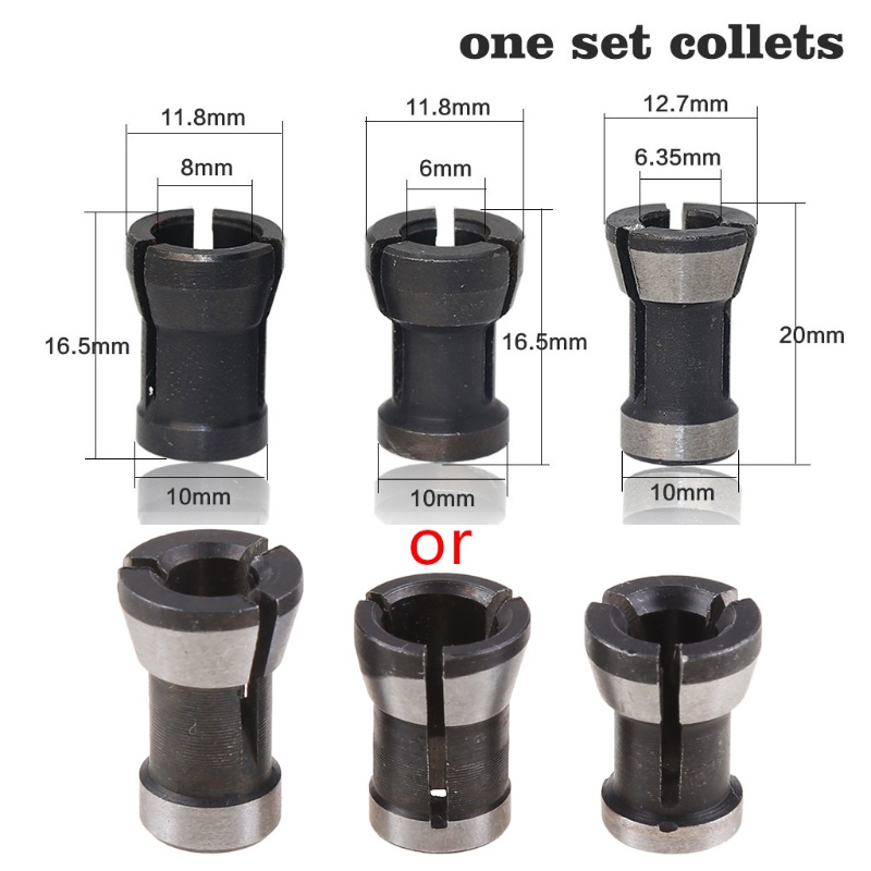 Set 3 Đầu Kẹp Mũi Phay Gỗ 6mm 6.35mm 8mm Chuyên Dụng