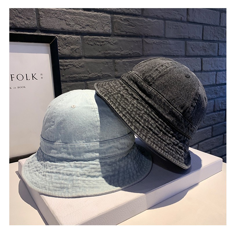 Mũ tai bèo che nắng bằng denim màu trơn phong cách cổ điển thời trang xuân thu cho nam và nữ
