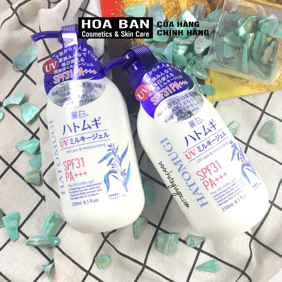 Sữa Dưỡng Thể Chống Nắng Reihaku Hatomugi SPF31 PA+++ UV Care &amp; Moisturizing Milky Gel 250ml