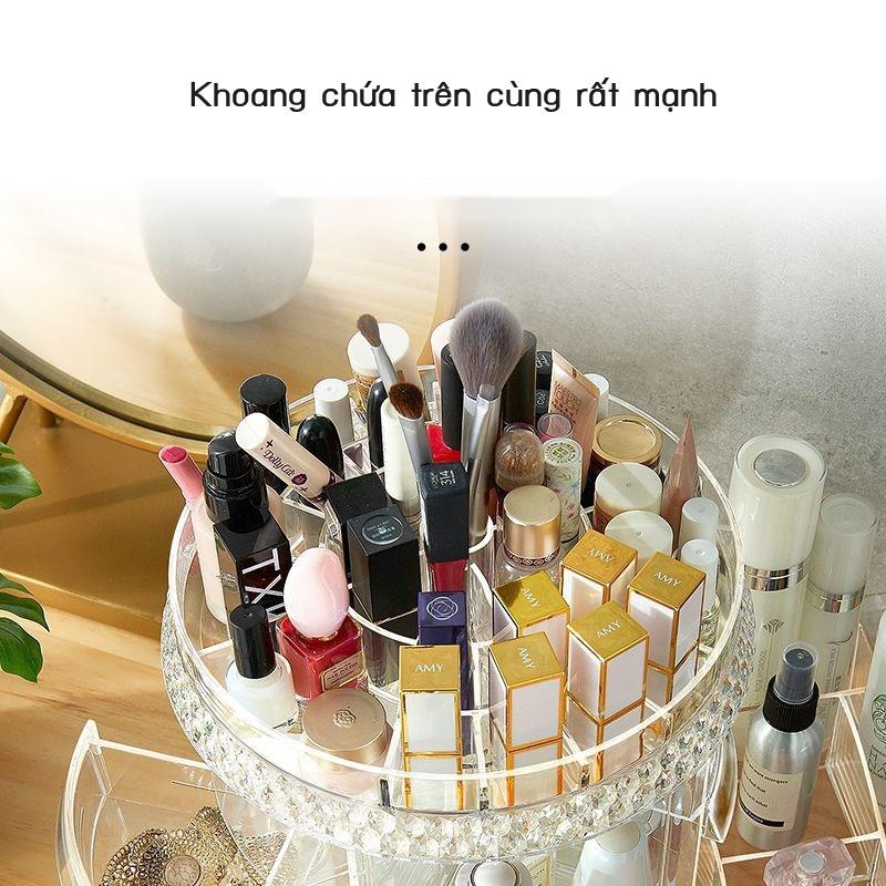 ◑Hộp mỹ phẩm Máy tính để bàn bằng gỗ lớn với ngăn kéo gương Kệ trang điểm chủ