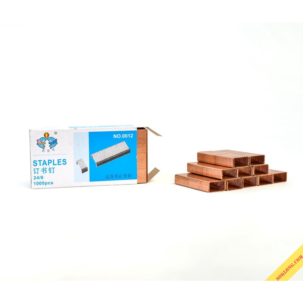 Dập ghim trong suốt xinh xắn dập 25 tờ giấy 80gsm Sổ KLONG, hộp 1000 ruột ghim