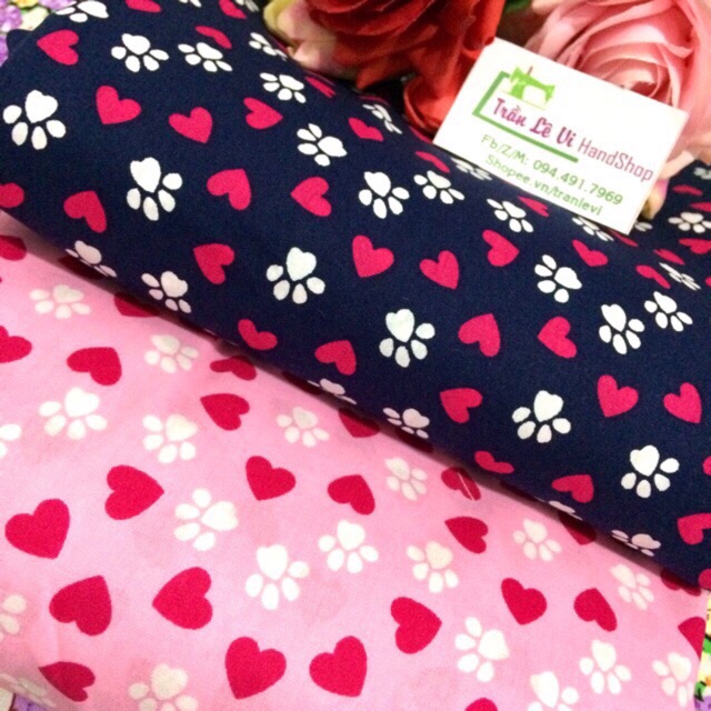 V167❤️ VẢI TWILL HOẠ TIẾT TRÁI TIM MAY ĐỒ CHO DOLL, OBITSU, DIY, HANDMADE, QUILTING, SCRUNCHIES..