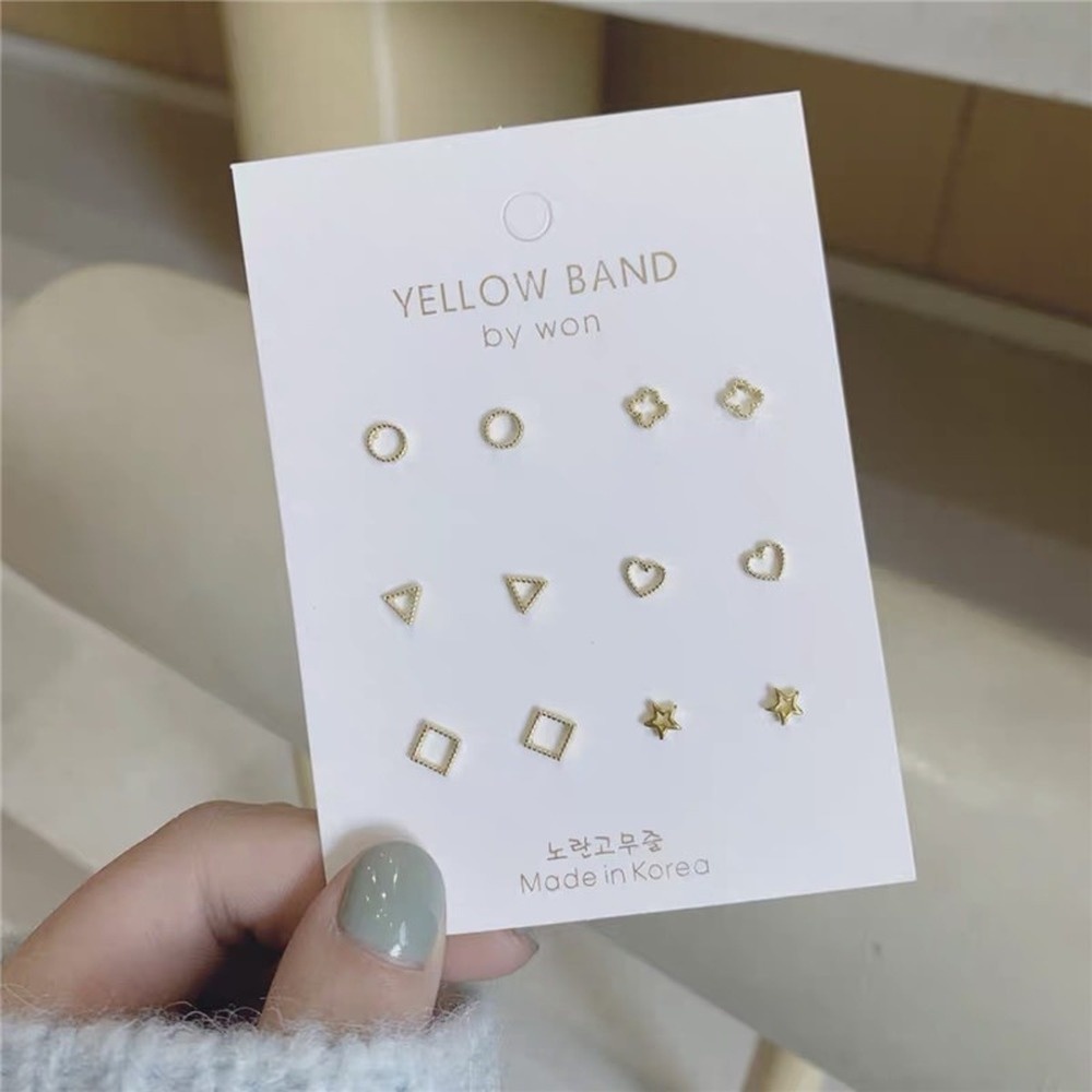 Bộ 6 Đôi Bông Tai Mini Bạc Đơn Giản Không Gây Dị Ứng Cho Nữ