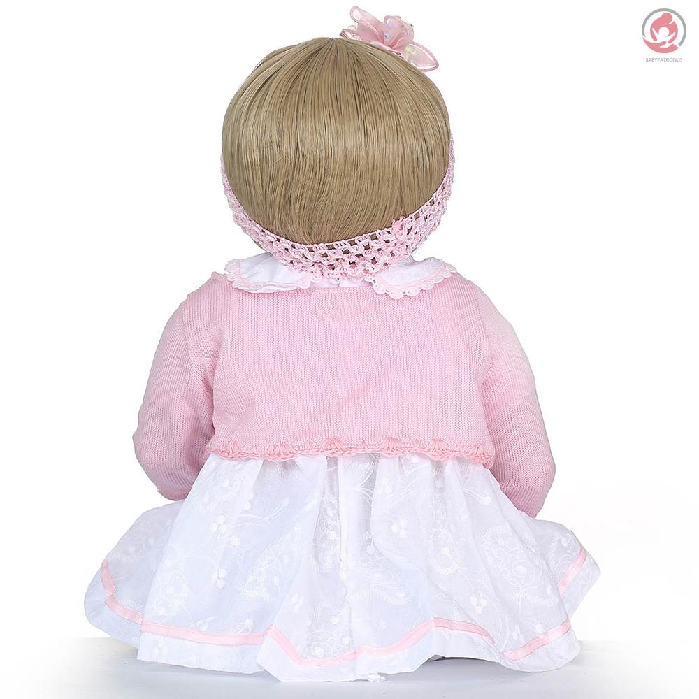 BAG Reborn Baby Girl Doll 22 inch Soft Full Silicone Vinyl Body Lifelike Toddler Doll Play House Bath Toy Gift for ages 3+ With Pink  Sweater Plush Toys