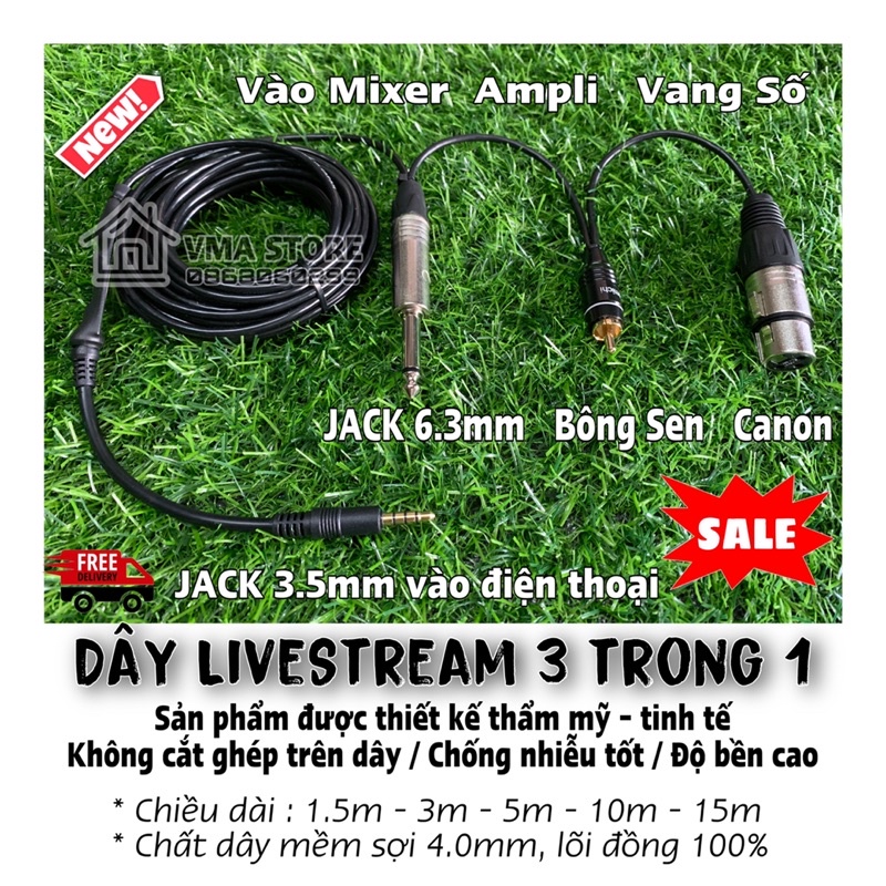 Dây live stream 3 trong 1, dây live stream đa năng, tương thích nhiều thiết bị âm thanh