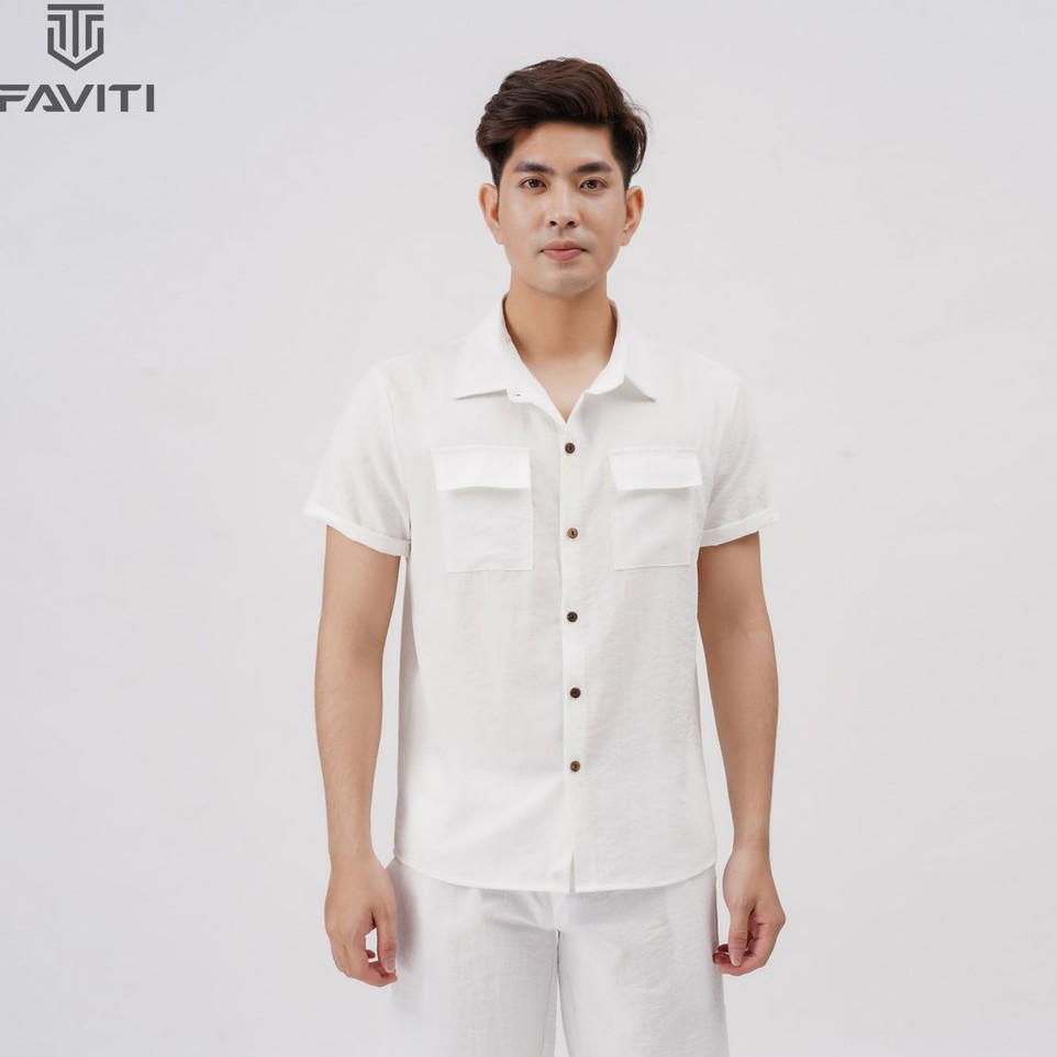 Bộ Đũi Nam áo cổ bẻ sơ mi tay ngắn vải đũi thái đẹp cao cấp FAVITI BD14