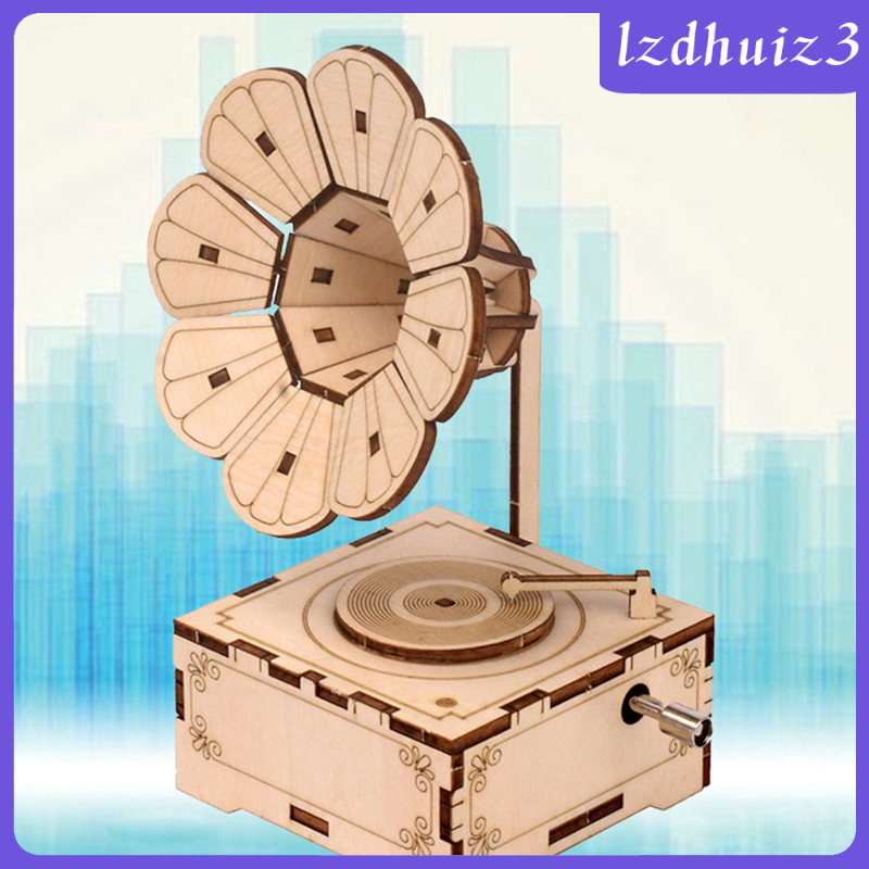 Bộ Đồ Chơi Lắp Ráp Mô Hình Máy Hát Gemgem Loey 3D Bằng Gỗ DIY Cho Người Lớn