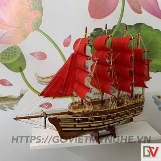 [Dài 55cm] Mô hình thuyền gỗ thuyền trang trí tàu chiến cổ Jylland của Đan Mạch - Thân tàu dài 40cm - Buồm vải màu đỏ