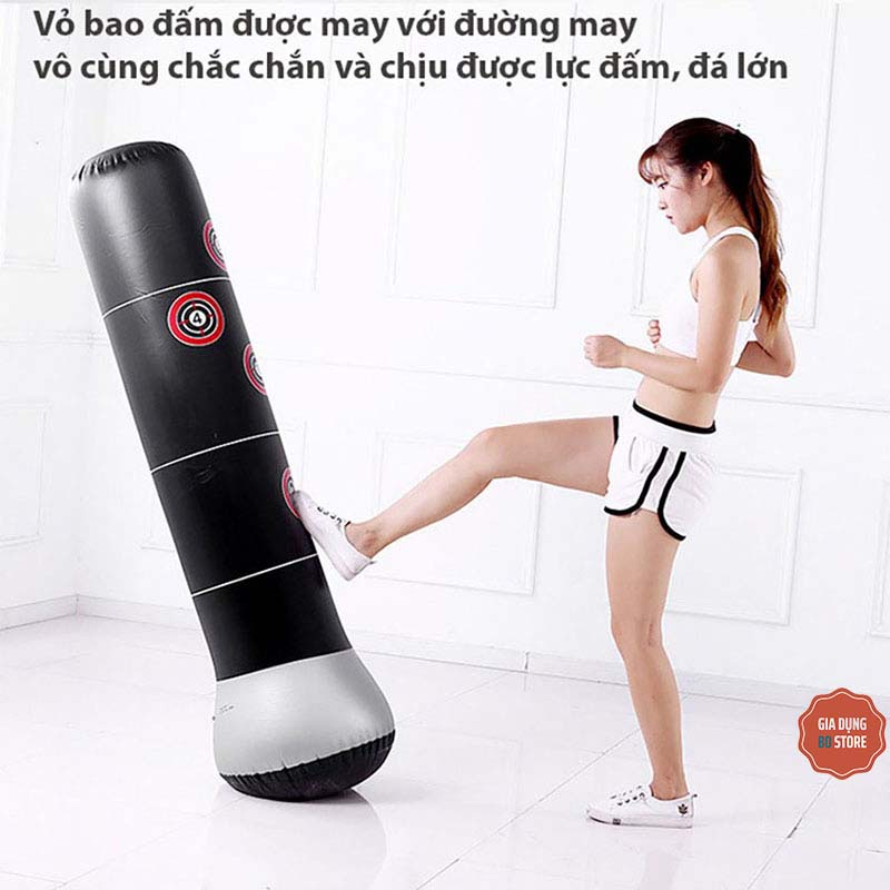 Bao trụ đấm bốc Boxing PVC 1.6m BƠM HƠI, trụ tập võ di động gấp gọn cao cấp [BOXING]