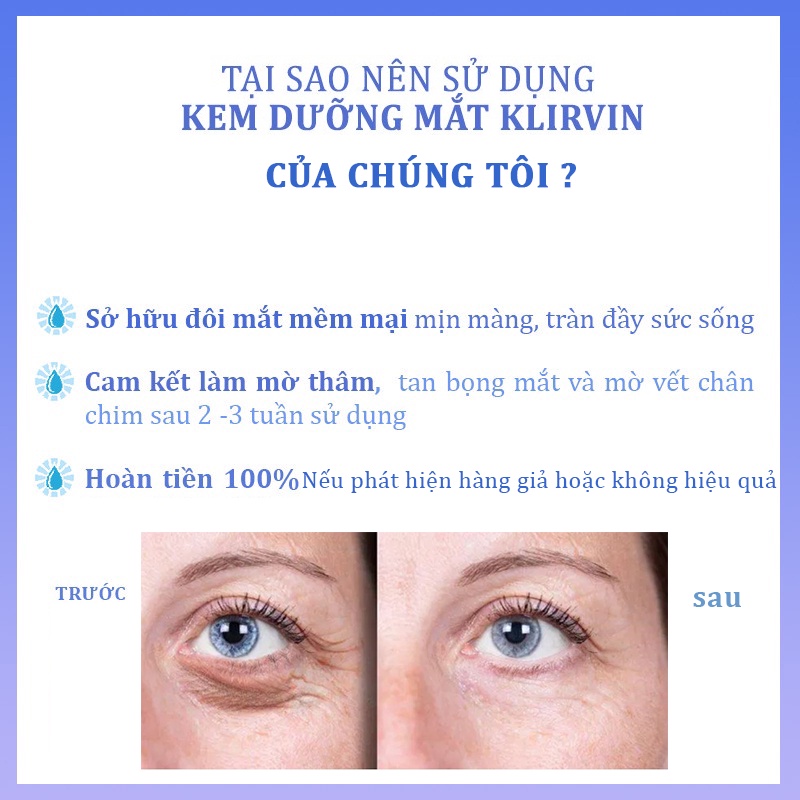 Kem Tan Bọng Mắt Klirvin Của Nga - Xoá Tan Bọng Mắt Cực Nhanh - Dưỡng Ẩm, Chống Lão Hóa - 20g