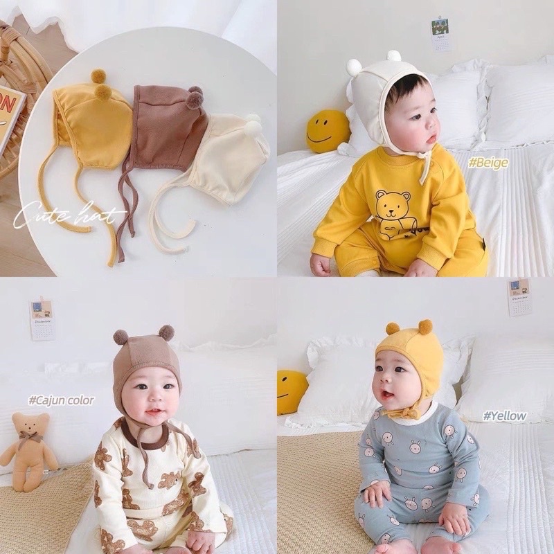 Mũ cotton cục bông đáng yêu cho bé