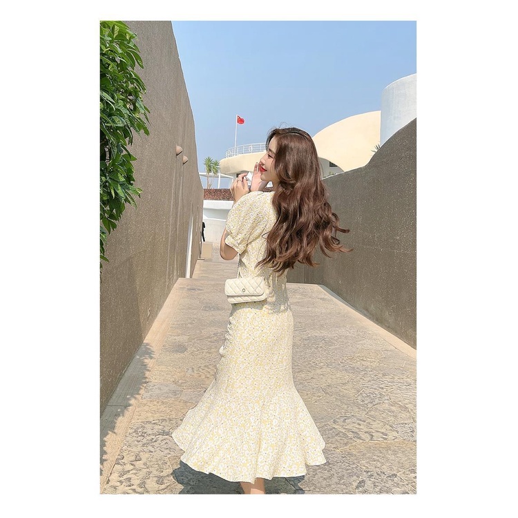 Đầm Chiffon Ngắn Tay In Hoa Thanh Lịch Dành Cho Nữ