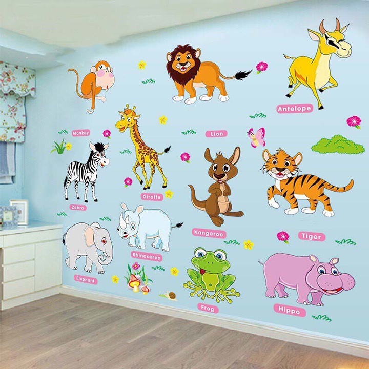Tranh dán tường cho bé phòng ngủ ST DECOR AM9215 Vườn Thú Tiếng Anh 2