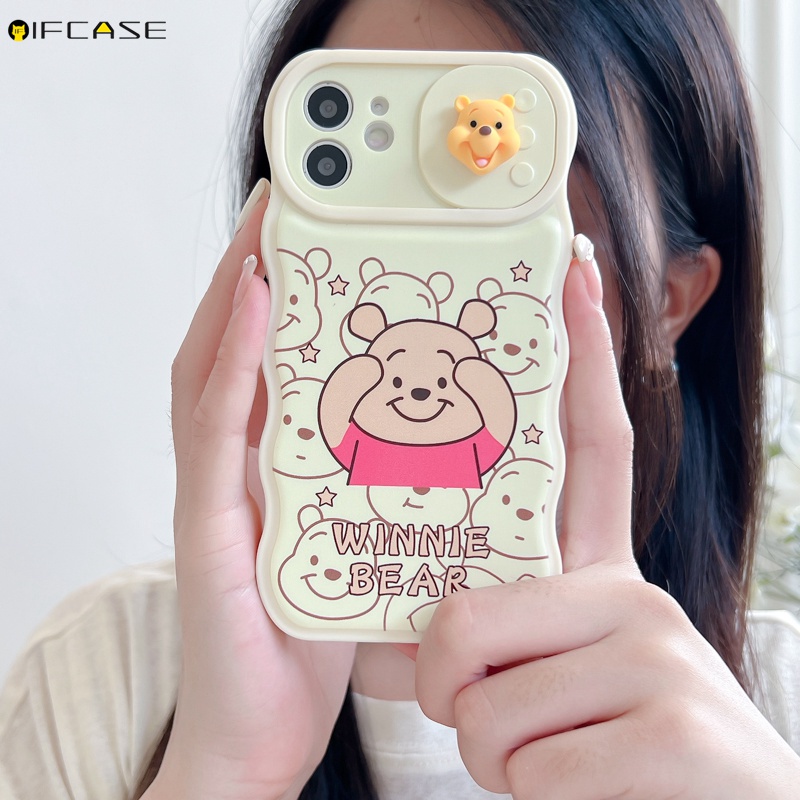 Ốp Điện Thoại Mềm Họa Tiết Gấu Pooh / Chuột Mickey Minnie Có Nắp Trượt Bảo Vệ Camera Cho iPhone 13 12 11 Pro Max XS Max XR X