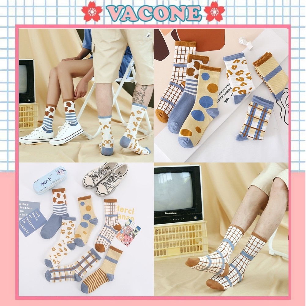 Tất Hàn Quốc Vacone vớ cổ cao in họa tiết bánh quy cute TN49