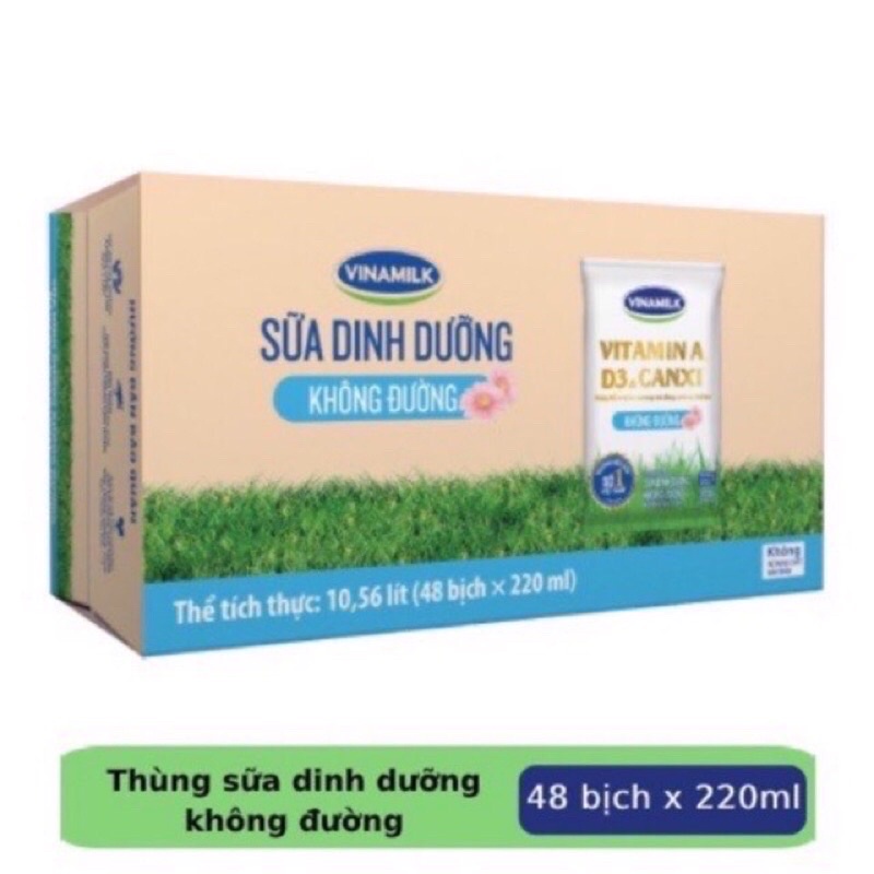 Thùng 48 bịch sữa tươi Vinamilk không đường 220ml*48 bịch-date mới