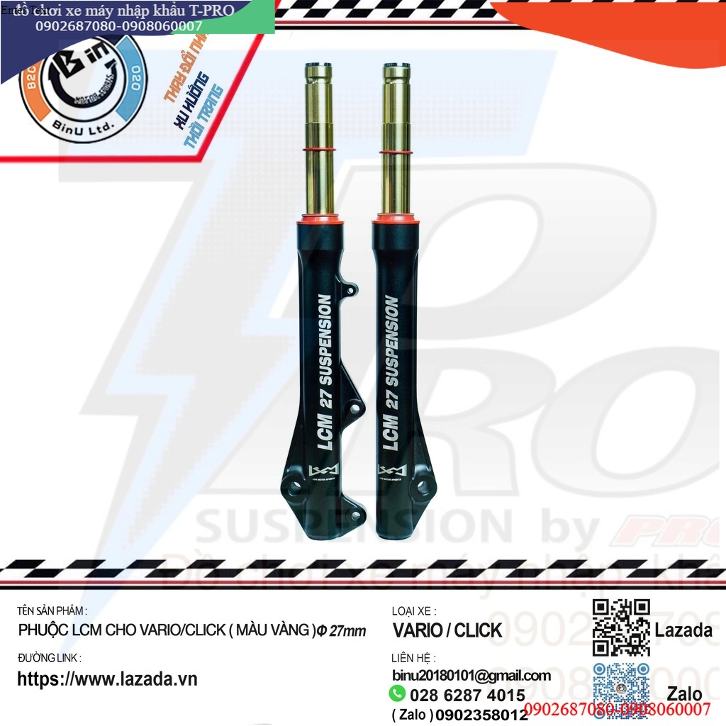 PHUỘC TRƯỚC  LCM CHO VARIO / CLICK / VISION ( TY  27 MM MÀU VÀNG  )